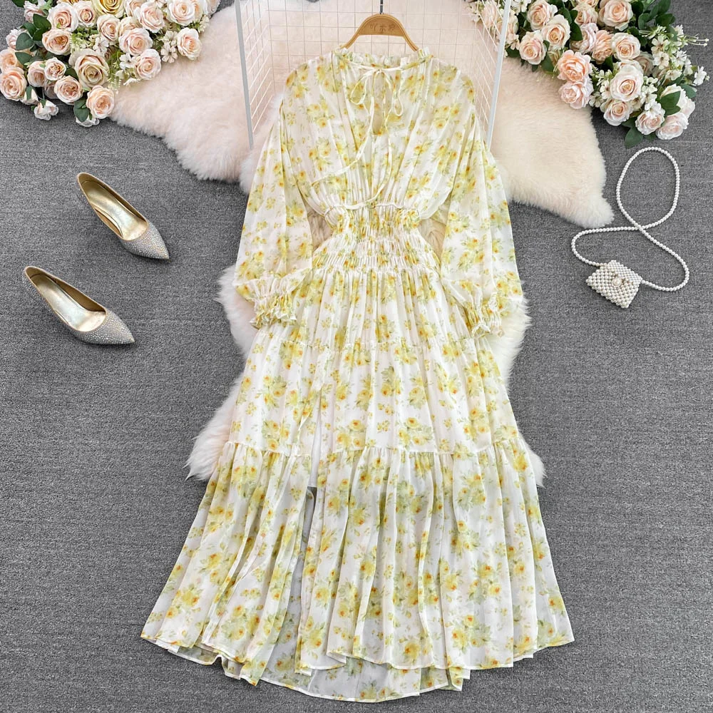 Autumn Women Midi Dress Long Sleeve French Celebrity Floral Print Elastic Waist A Line Vestidos
Autumn Women Midi Dress Long Sleeve French Celebrity Floral Print Elastic Waist A Line Vestidos