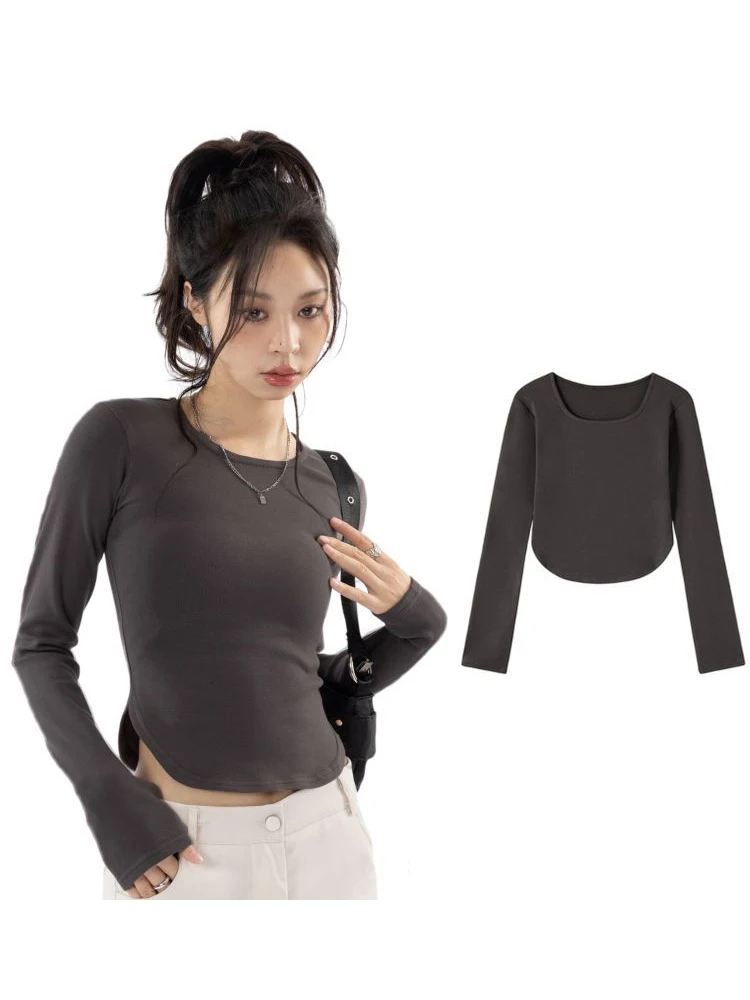 Женская футболка с длинным рукавом и круглым вырезом
Женская футболка с длинным рукавом и круглым вырезом