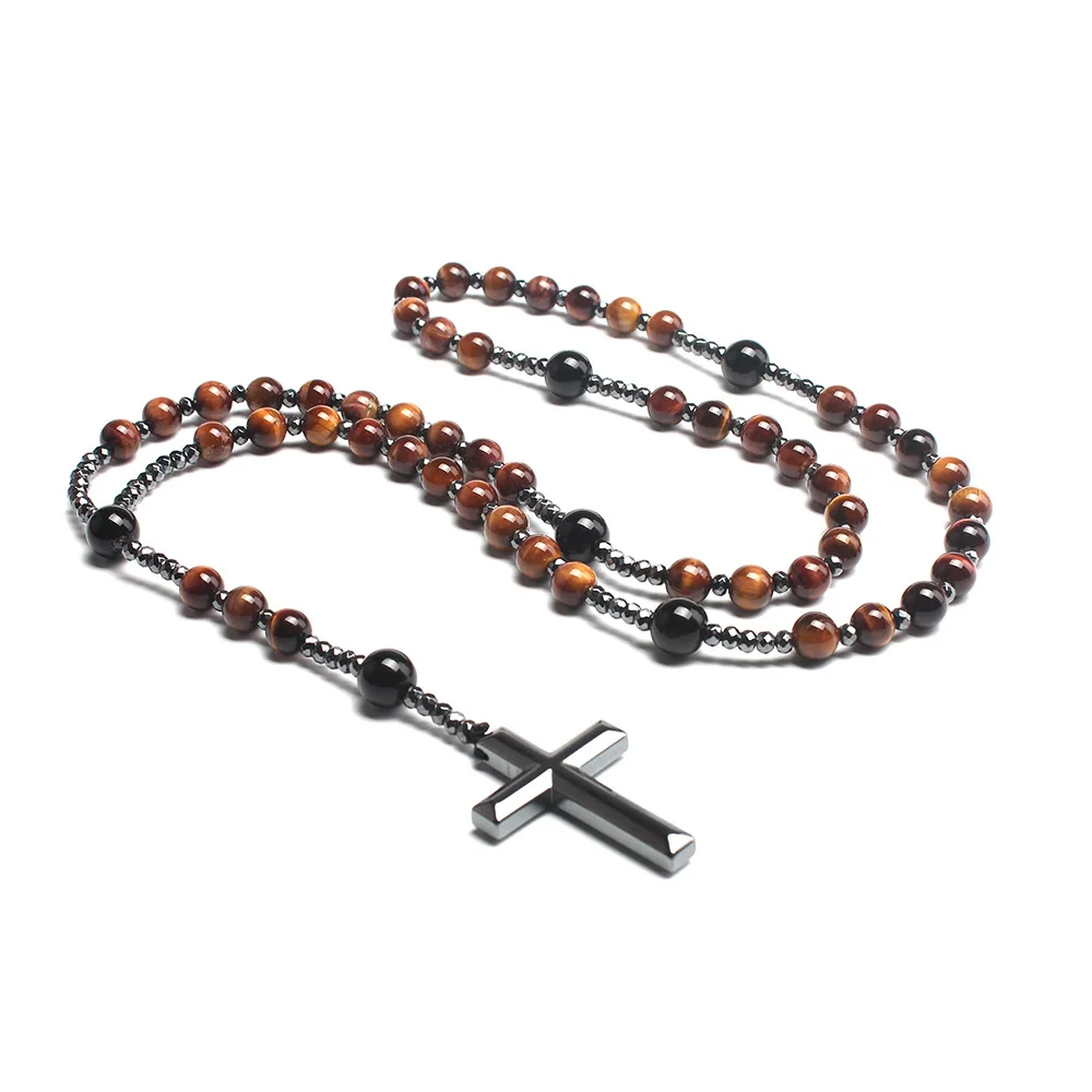 Natural Stone Black Round Beads Long Y Necklace with Hematite Cross Pendant Jewelry for Men and Women
Natural Stone Black Round Beads Long Y Necklace with Hematite Cross Pendant Jewelry for Men and Women