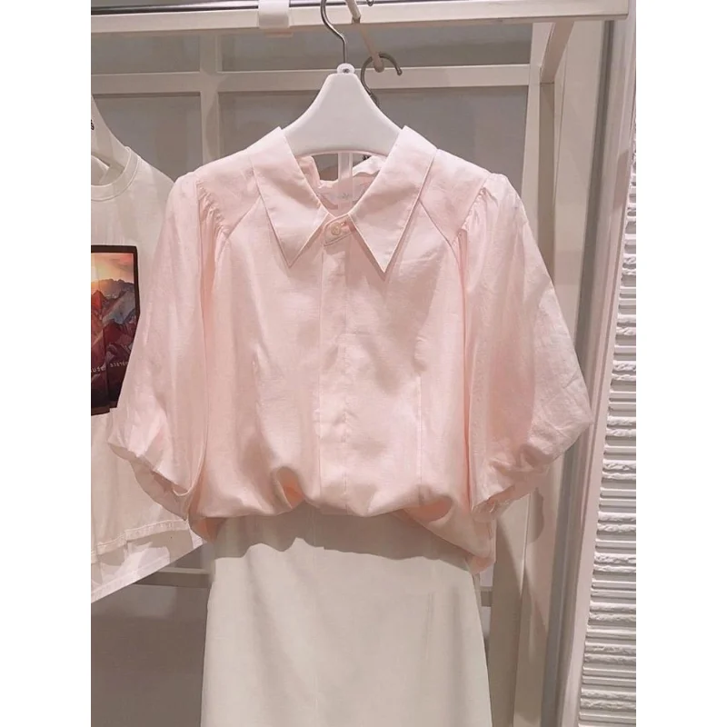 2023 New Women's Shirt Unique Fashion Casual Top French Pink Short Sleeve Shirt Women's Summer Design Elegant Shirt Camisas
2023 New Women's Shirt Unique Fashion Casual Top French Pink Short Sleeve Shirt Women's Summer Design Elegant Shirt Camisas