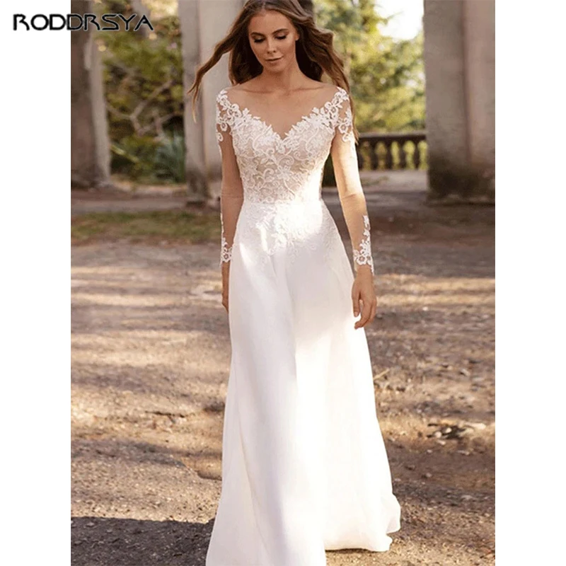 Long Sleeve Lace Beach Wedding Dress For Woman Chiffon A Line Boho Bride Dresses Vestido De Novia Bridal Gown Custom Made
Long Sleeve Lace Beach Wedding Dress For Woman Chiffon A Line Boho Bride Dresses Vestido De Novia Bridal Gown Custom Made