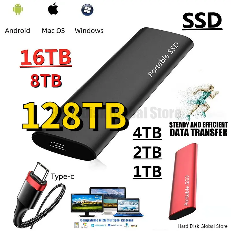 Original SSD Type-C External 1TB Hard Drive USB3.0 High-speed 2TB SSD large storage Portable hard drive For Laptops/mac/phones
Original SSD Type-C External 1TB Hard Drive USB3.0 High-speed 2TB SSD large storage Portable hard drive For Laptops/mac/phones