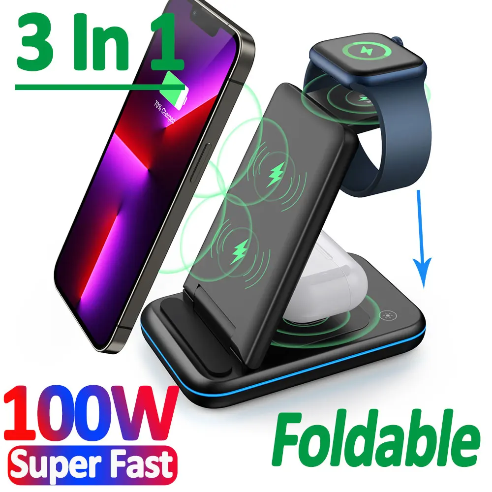 Беспроводное зарядное устройство 3 в 1, 100 Вт, подставка для iPhone 14 13 12 11 XS XR X 8 Apple Watch 8 7 AirPods, Индукционная док-станция для быстрой зарядки
Беспроводное зарядное устройство 3 в 1, 100 Вт, подставка для iPhone 14 13 12 11 XS XR X 8 Apple Watch 8 7 AirPods, Индукционная док-станция для быстрой зарядки