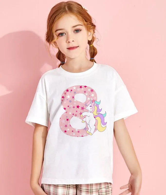 Детская футболка с единорогом и цифрами, футболка принцессы на день рождения, футболка для вечевечерние для девочек, тематическая одежда с ... 
Детская футболка с единорогом и цифрами, футболка принцессы на день рождения, футболка для вечевечерние для девочек, тематическая одежда с ...