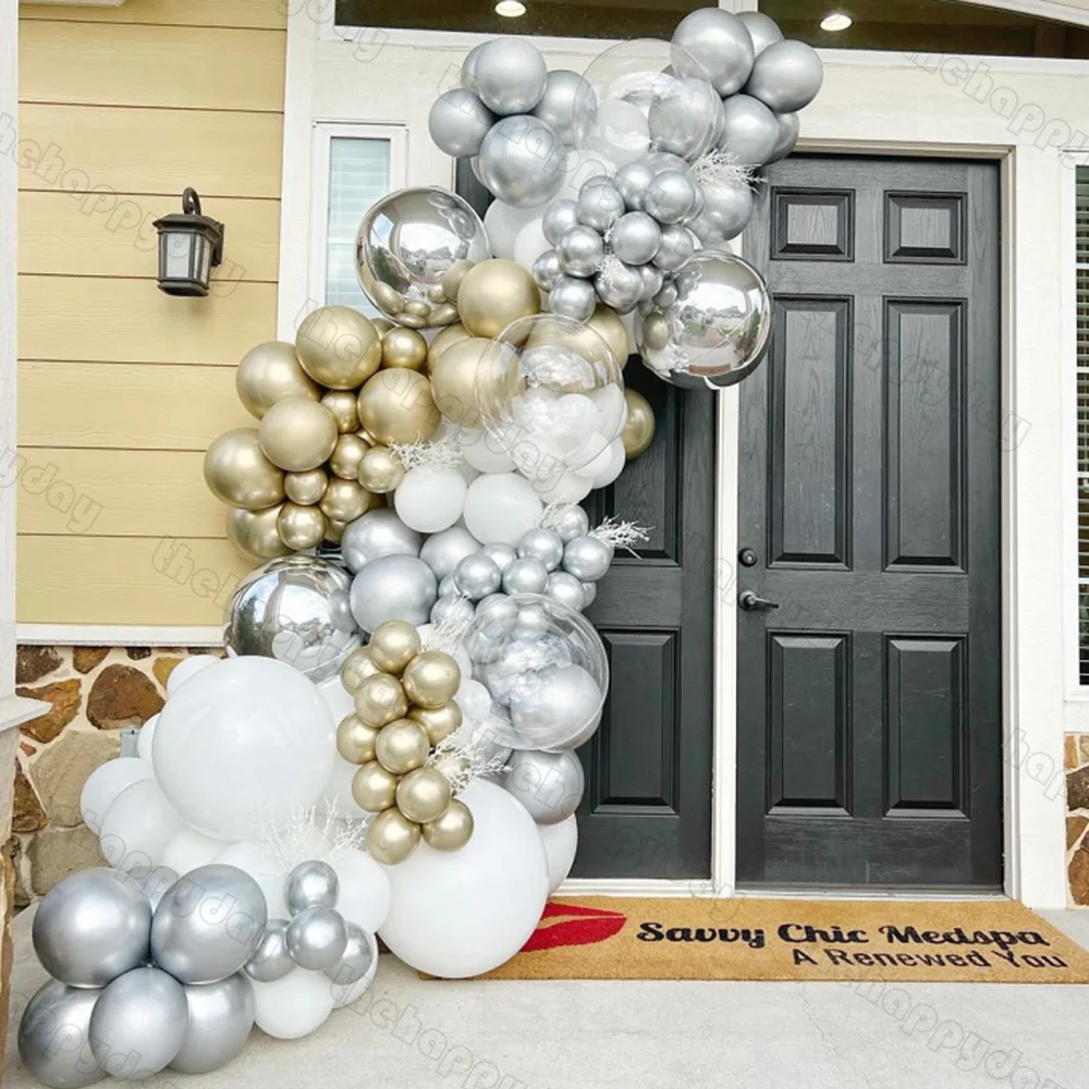 Gold Silver White Balloon Arch Chrome Silver Gold Balloons Garland Kit 4D Round Foil Balloons for Xmas New Year Decorations
Gold Silver White Balloon Arch Chrome Silver Gold Balloons Garland Kit 4D Round Foil Balloons for Xmas New Year Decorations