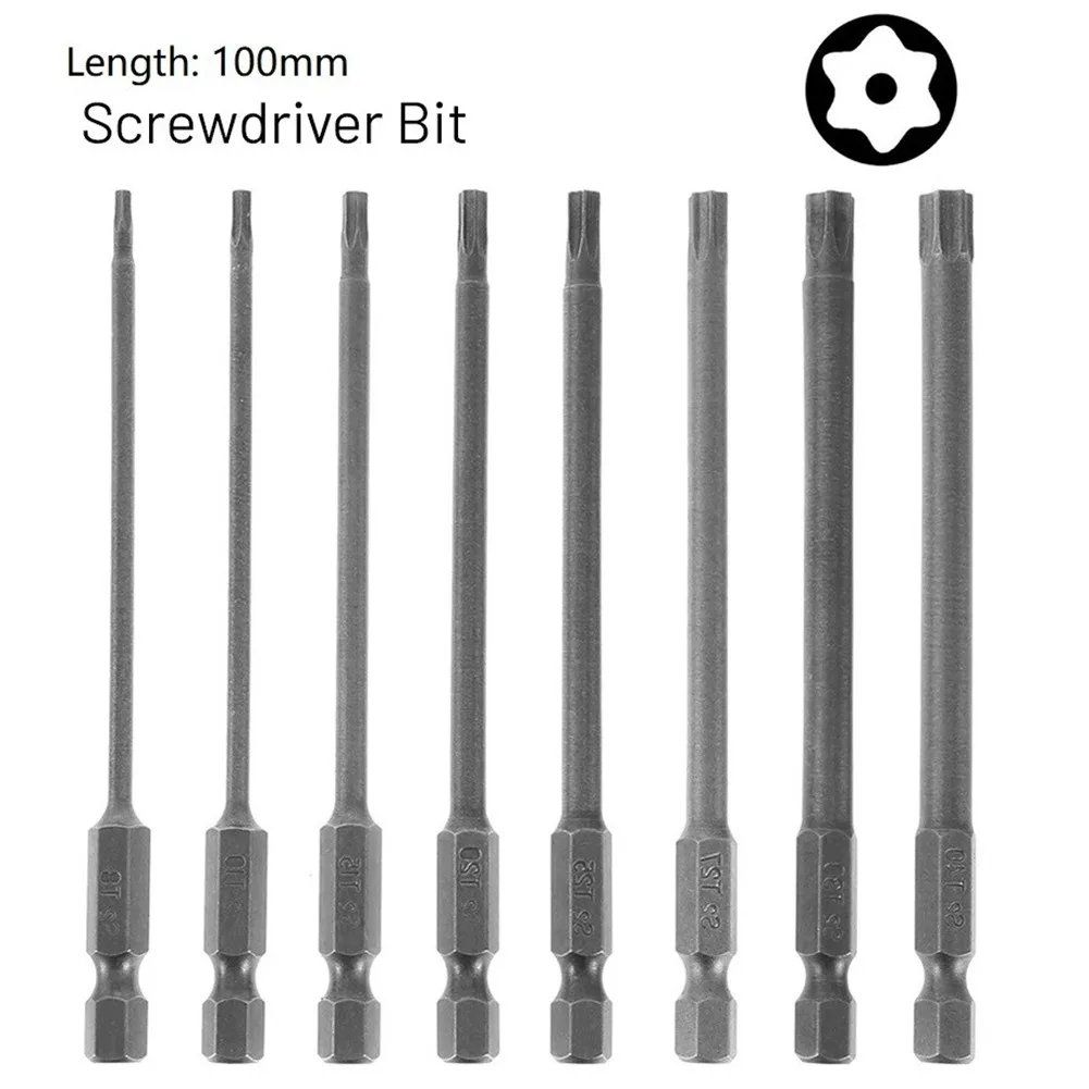 

1/4" Hex Bits Driver Tamper Proof Security Drill Magnetic Bit Set Torx Screwdriver Flat Head 100mm Shank Screwdriver Bits