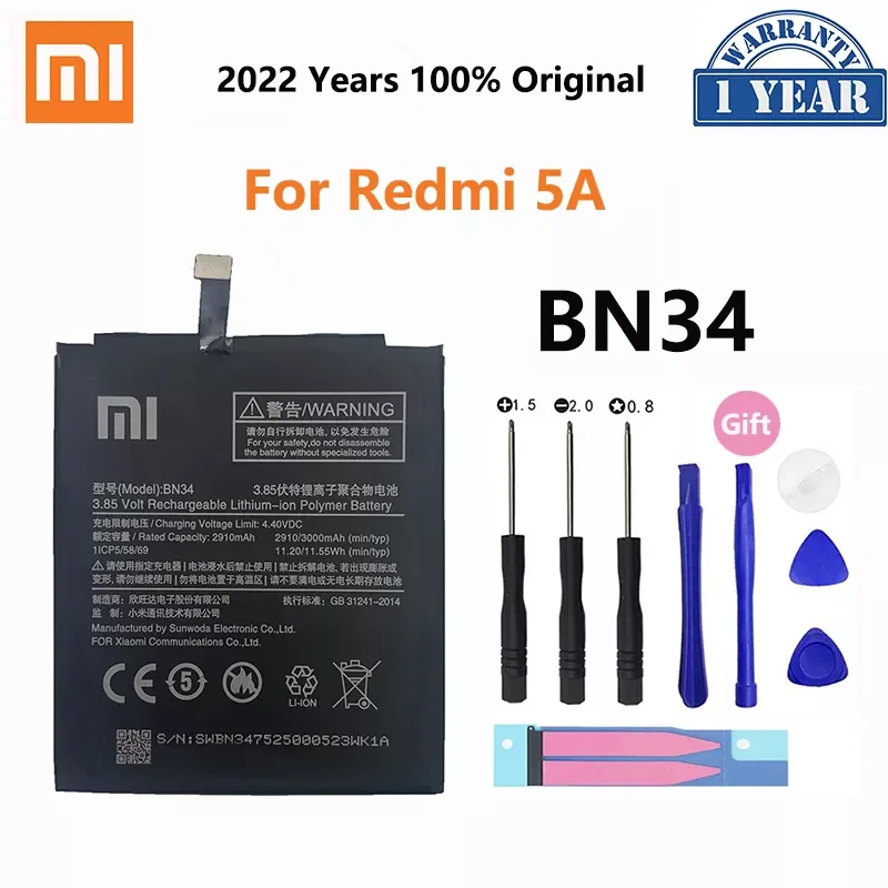 Аккумулятор для телефона BN34 для Xiaomi Redmi 5A, 5,0 дюйма, 3000 мАч
Аккумулятор для телефона BN34 для Xiaomi Redmi 5A, 5,0 дюйма, 3000 мАч