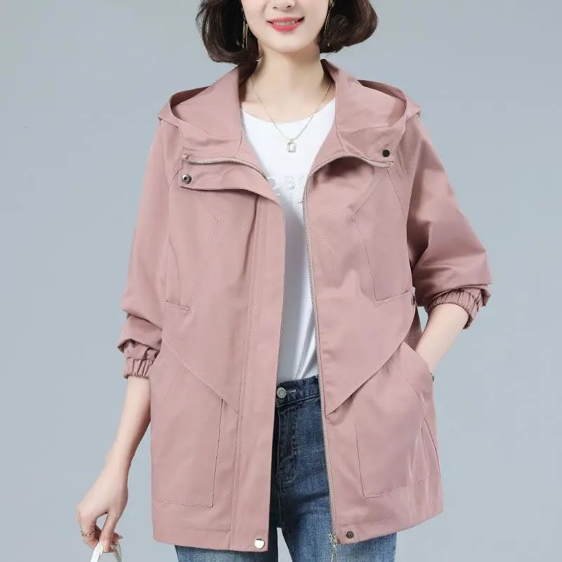 

Spring and Autumn Mid-length Women's Trench Coat with Lining Hooded Loose 2023 New Commute Fashion Jacket Middle-aged Light Thin