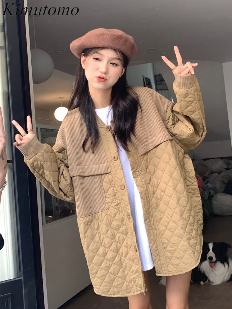Kimutomo Elegant Loose Plaid Splicing Design Parkas Woman Oversize Casual V-neck Single Breast Solid Versatile Jacket Ins Tide
Kimutomo Elegant Loose Plaid Splicing Design Parkas Woman Oversize Casual V-neck Single Breast Solid Versatile Jacket Ins Tide
