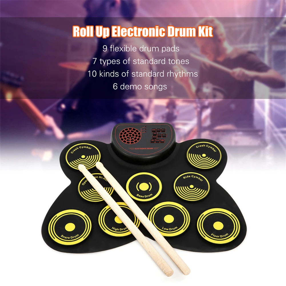 Portable Digital Electronic Drum Set 9 Pads USB With Drumsticks Foot Pedals Cymbal Open Close Hi-hat High Tom Drum Ride Cymbal
Portable Digital Electronic Drum Set 9 Pads USB With Drumsticks Foot Pedals Cymbal Open Close Hi-hat High Tom Drum Ride Cymbal