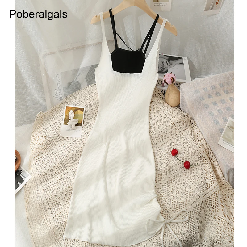 2022 Summer Drawstring folds irregular lace-up hip Dress women's color matching fake two-piece knitted suspender dress trendy
2022 Summer Drawstring folds irregular lace-up hip Dress women's color matching fake two-piece knitted suspender dress trendy