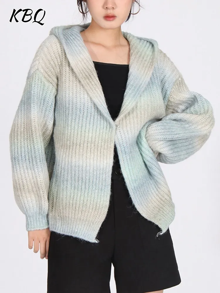 KBQ Casual Gradient Sweater For Women Hooded Lantern Sleeve Knitting Loose Colorblock Sweaters Female Fashion Style Clothing New
KBQ Casual Gradient Sweater For Women Hooded Lantern Sleeve Knitting Loose Colorblock Sweaters Female Fashion Style Clothing New