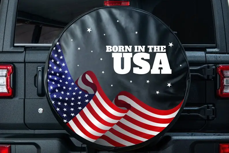

USA Flag Wind Stars Tire Cover - Custom Spare Tire Cover Jeep Wrangler 2018 to 2021, Jeep Liberty, Bronco, RV-with Backup Camera