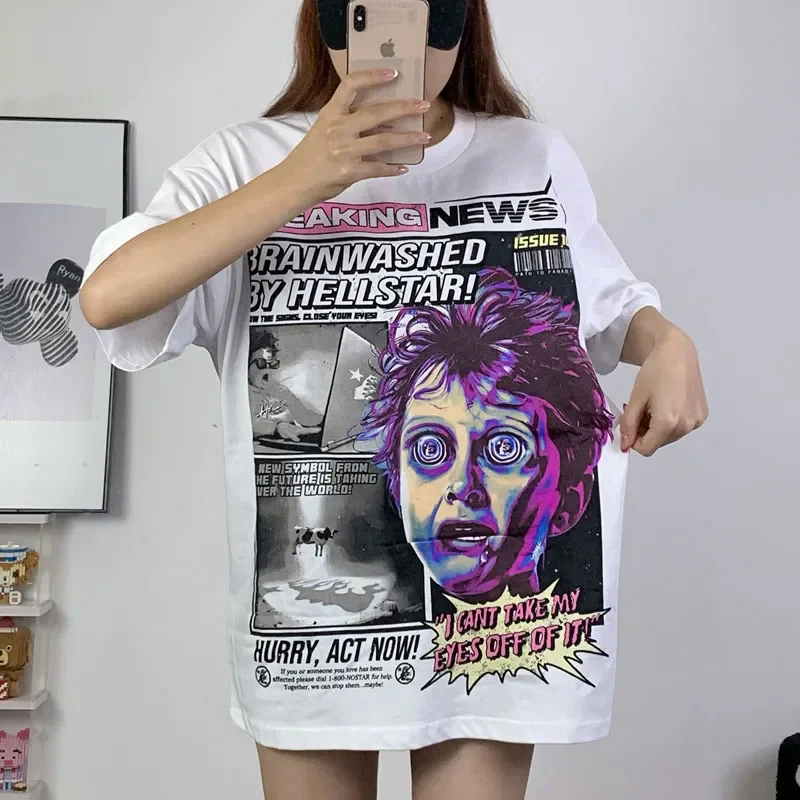 

Y2K Hellstar Correct 1:1 Tag Portrait Pictorial Print High Quality Large 100% Cotton Short Sleeve T-shirt