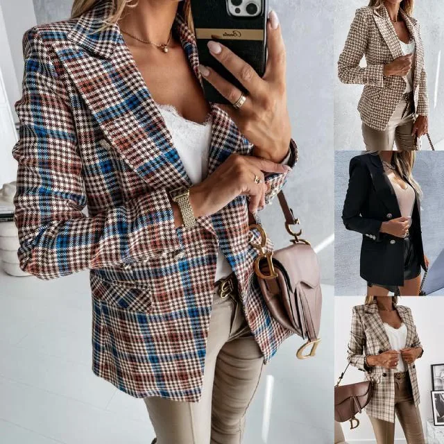 Elegant Lattice Print Spring Autumn Jacket Suit Collar Double Breasted Cardigan Jacket Plus Size Women Casual Streetwear Jackets
Elegant Lattice Print Spring Autumn Jacket Suit Collar Double Breasted Cardigan Jacket Plus Size Women Casual Streetwear Jackets