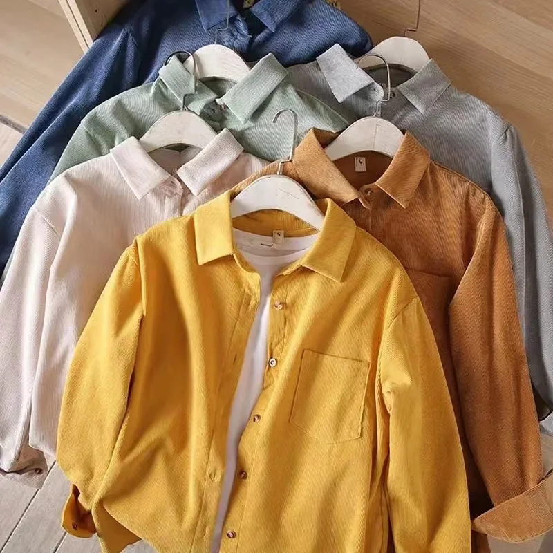 Fashion Retro Corduroy Blouse Women's 2021 Spring Autumn New BF Loose Casual POLO Collar Long Sleeve Pocket Solid Color Shirt
Fashion Retro Corduroy Blouse Women's 2021 Spring Autumn New BF Loose Casual POLO Collar Long Sleeve Pocket Solid Color Shirt