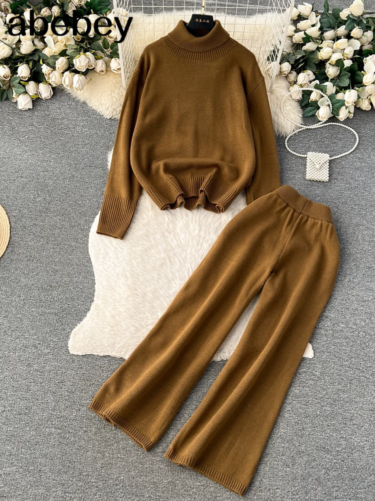 Women Solid Color High Collar Pullover Sweater Set Loose Knitwear Straight Pants Suits Autumn Winter Fashion Office Lady Outfits
Women Solid Color High Collar Pullover Sweater Set Loose Knitwear Straight Pants Suits Autumn Winter Fashion Office Lady Outfits