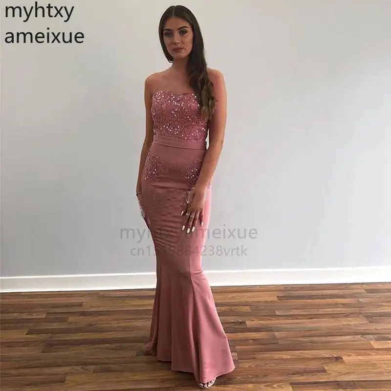 

Sexy Event Dress Mermaid Evening Dresses Sweetheart Rose Pink Appliques Beaded Prom Dress Robe De Soiree Special Occasion Party