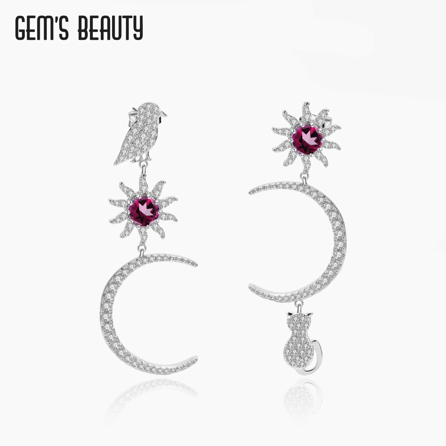 GEM'S BEAUTY 925 Sterling Silver Earrings Moon Bird Cat Round Natural Rhodolite Handmade Stud Earrings For Women Romantic Gift
GEM'S BEAUTY 925 Sterling Silver Earrings Moon Bird Cat Round Natural Rhodolite Handmade Stud Earrings For Women Romantic Gift
