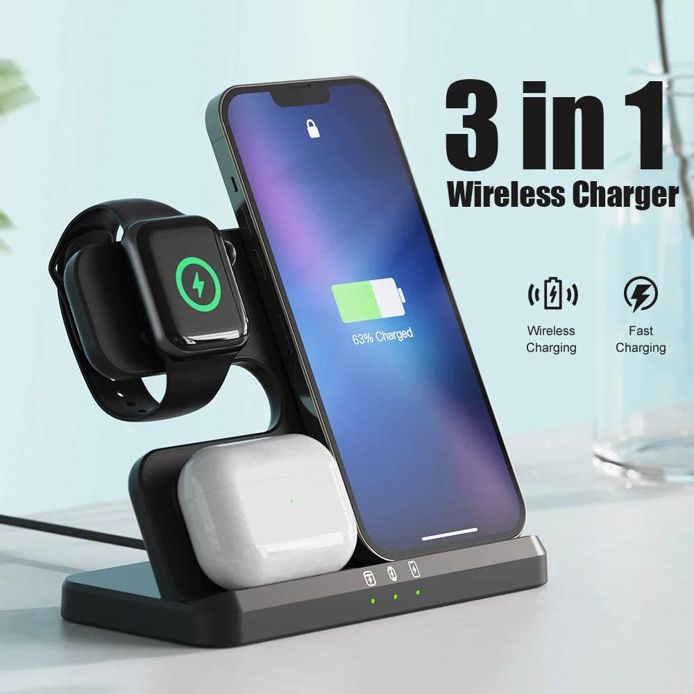 Wireless Charger Stand 15W Qi Fast Charging Dock Station for Apple Watch iWatch 7 6 5 AirPods Pro For iPhone 13 12 11 XS XR X 8
Wireless Charger Stand 15W Qi Fast Charging Dock Station for Apple Watch iWatch 7 6 5 AirPods Pro For iPhone 13 12 11 XS XR X 8