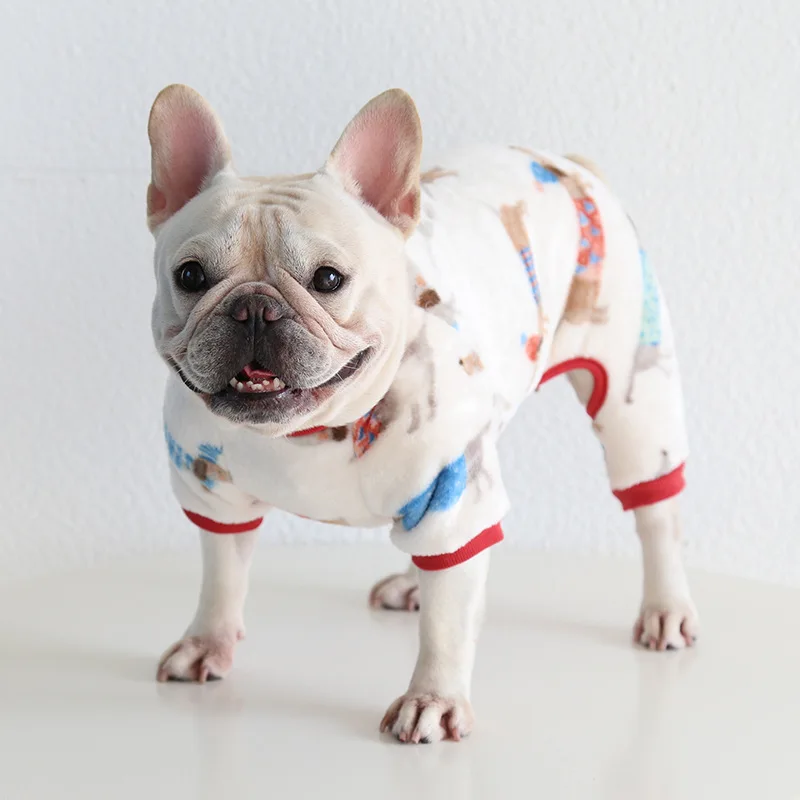 

French Dou Cartoon Velvet Four-legged Clothes Fat Dog Warm Pajamas Four-legged Corgi Yingdou Bago Warm Clothes