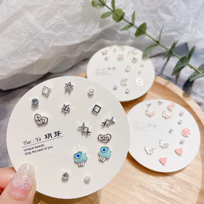 S925 Silver Needle Cartoon Stud Earrings Set New Student Teenager Set Earrings Women Fashion Korean Style Stud Earrings Gift
S925 Silver Needle Cartoon Stud Earrings Set New Student Teenager Set Earrings Women Fashion Korean Style Stud Earrings Gift