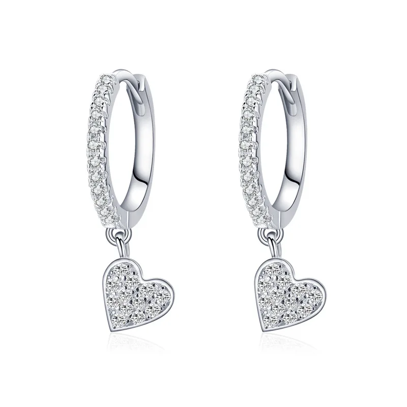 

Heart Drop Earrings Dangle Silver Color 925 Hoop For Women Korea Style Full Diamond Y2K Accessoried Girl Zircon Earings Trending