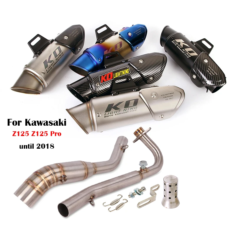 

51mm Exhaust System For Kawasaki Z125 Z125Pro Until 2018 Motorcycle Muffler Pipe Escape Tip Front Mid Connect Link Tube Slip On