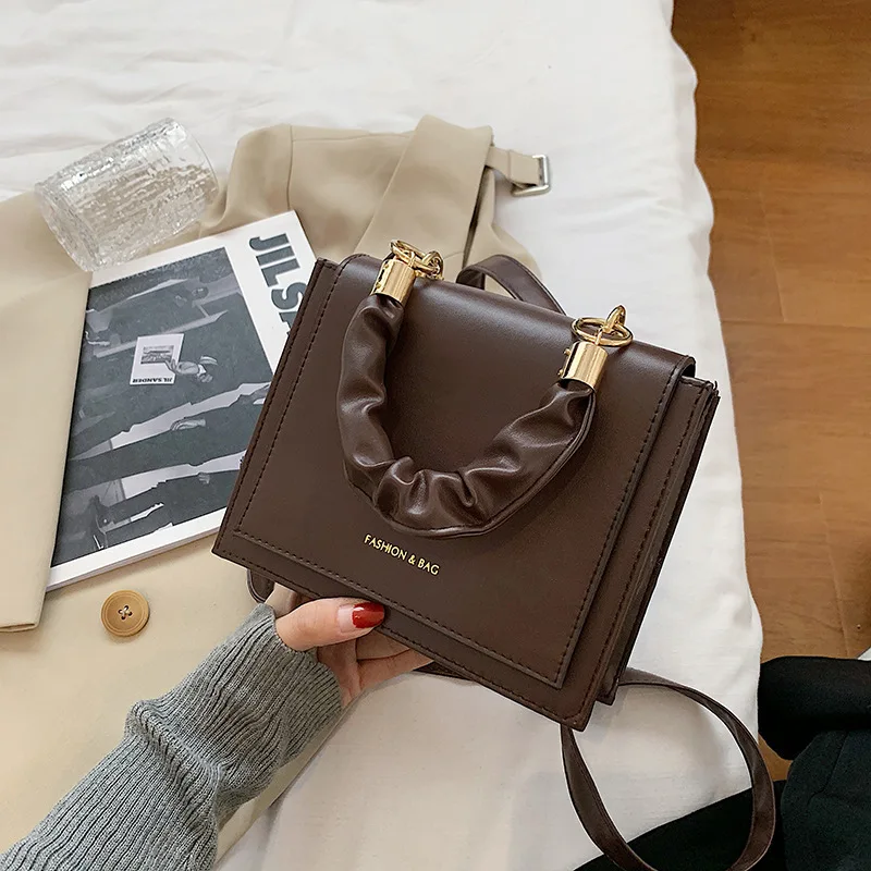

Retro Women's Korean Style Crossbody Bag Soft Handle Solid Color PU Leather Flap Hasp Mini Satchels Handbags Casual Shoulder Bag