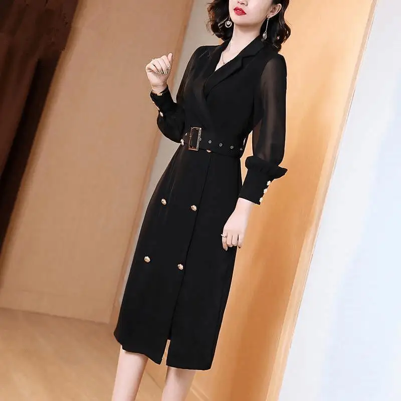 Vintage Black Dress Chiffon V Neck Long Sleeve Office Robe Dress with Belt button High Waist Slim Elegant Dresses Women M219
Vintage Black Dress Chiffon V Neck Long Sleeve Office Robe Dress with Belt button High Waist Slim Elegant Dresses Women M219