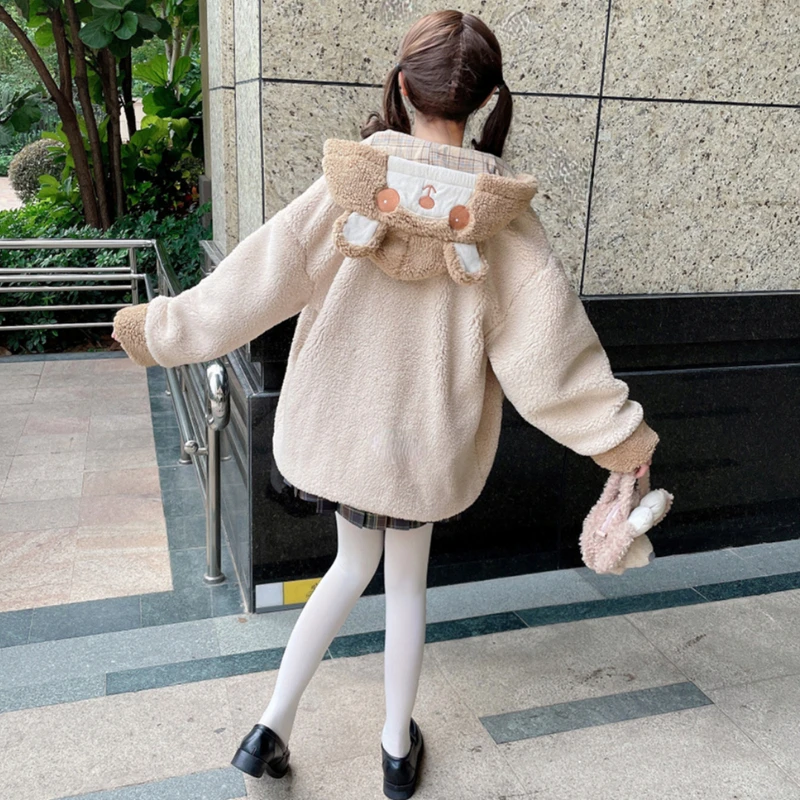 Korean Fashion Women Warm Woolen Jackets Sweet Lolita Plush Bear Ears Hooded Coat Top E-girl Long Sleeve Harajuku Loose Outwear
Korean Fashion Women Warm Woolen Jackets Sweet Lolita Plush Bear Ears Hooded Coat Top E-girl Long Sleeve Harajuku Loose Outwear