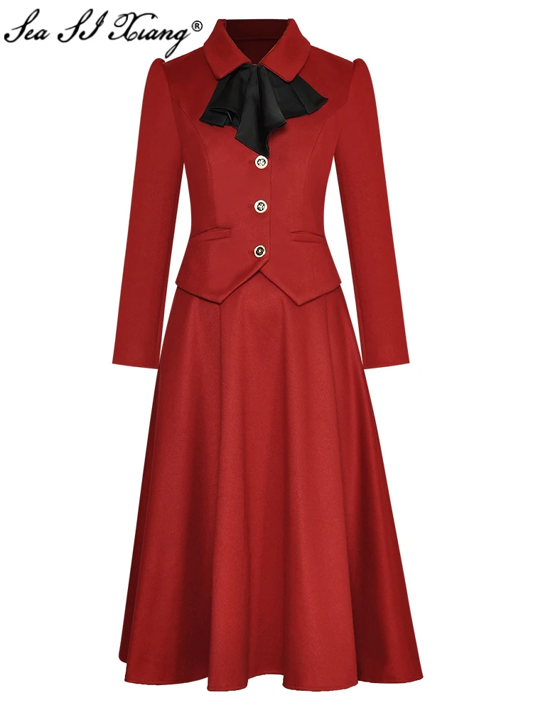 Seasixiang Fashion Designer Autumn Winter Women Suit Long Sleeve Single Breasted Coat + Midi Skirt Vintage Two Piece Set
Seasixiang Fashion Designer Autumn Winter Women Suit Long Sleeve Single Breasted Coat + Midi Skirt Vintage Two Piece Set