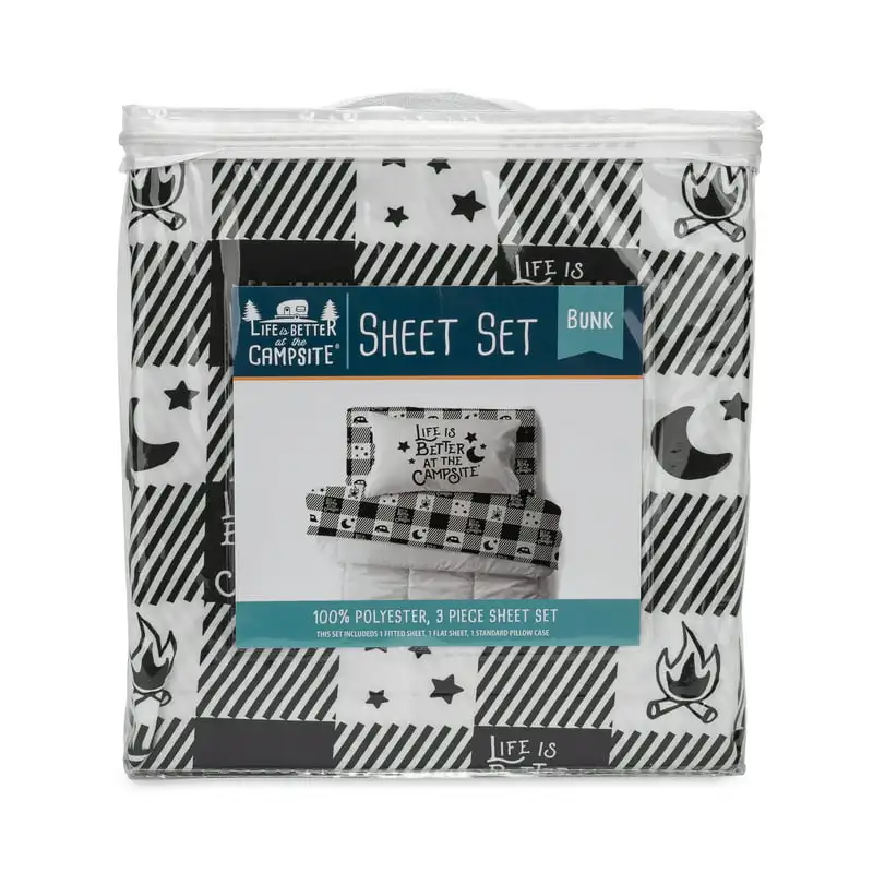 

Life Is Better at the Campsite RV Bunk Bed Sheet Set | Polyester,Black/White (53475)
