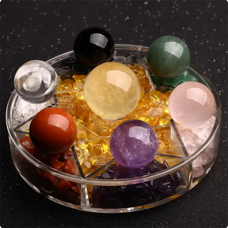 

7 Star Plate Quartz Crystal Healing Ball Sphere Stand Base Gift Natural Stones and Minerals Natural Quartz Seven Star Array Aura