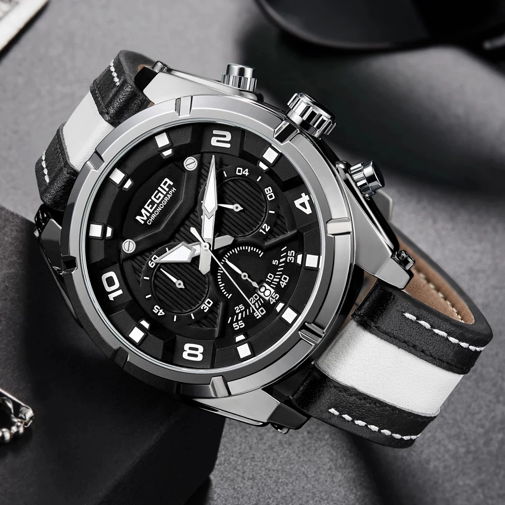 

MEGIR Sport Uhren Männer Mode Luxus Top Marke Lederband Quarz Armbanduhren Wasserdicht Stunde Uhr Männlich Relogio Masculino