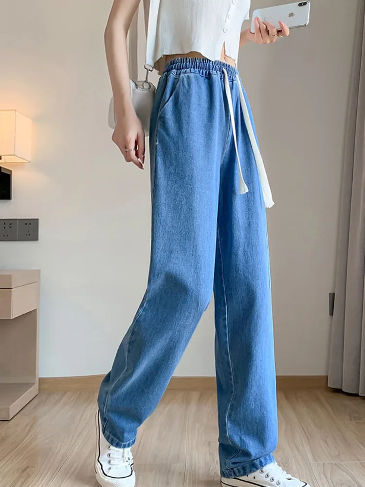 Doornot Oversize Washed Cotton Denim Jeans Women Spring Summer Drawstring Straight Loose Mop High Waist Large Pants Blue
Doornot Oversize Washed Cotton Denim Jeans Women Spring Summer Drawstring Straight Loose Mop High Waist Large Pants Blue