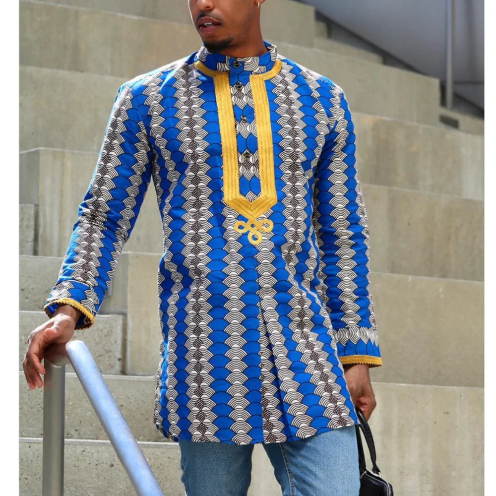 

Africa Tops Long Sleeves American Black National Style Embroidery And Printing Leisure Men's Autumn And Winter Shirt Blouse