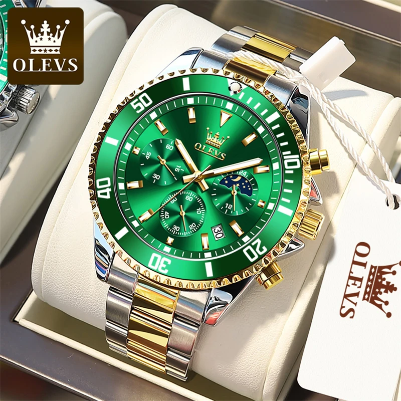 Многофункциональные мужские Кварцевые водонепроницаемые часы OLEVS Green Water Ghost из
