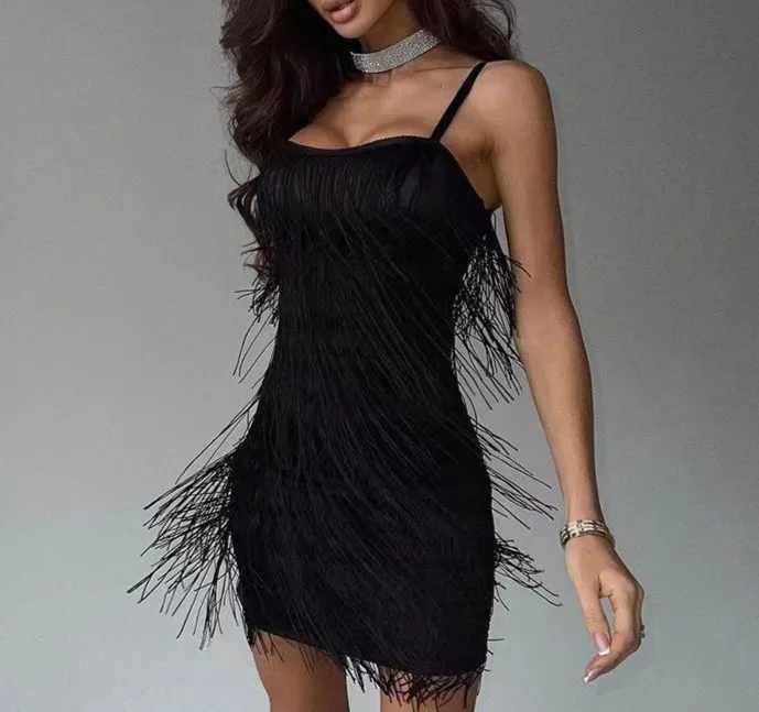 Fashion Festival Women Sling Dress Sleeveless V Neck Tassels Feather Club Party Spring Short Summer Dress Streetwear
Fashion Festival Women Sling Dress Sleeveless V Neck Tassels Feather Club Party Spring Short Summer Dress Streetwear