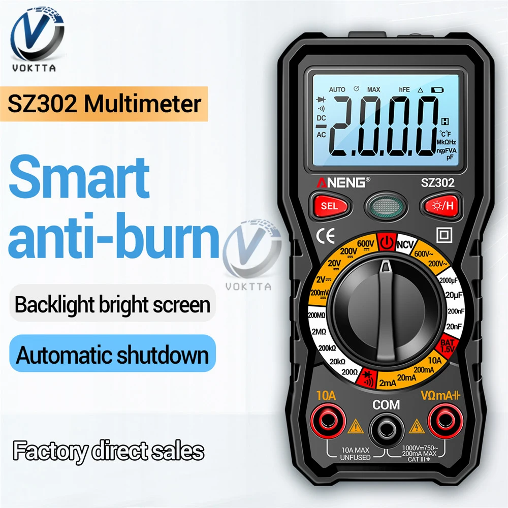 

Digital Multimeter AC/DC Current Votage Automatic Tester NCV Detector 220V Resistance Ohm Ammeter Capacitance Meter SZ301 SZ302