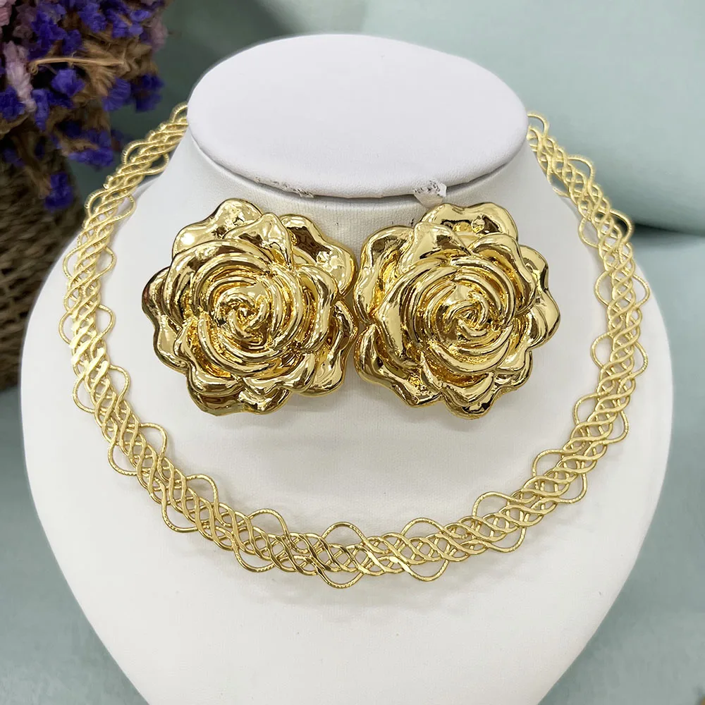 Large Dubai Necklace Drop Earrings Party Jewelry Set Design for Women Ladies Elegant Gold Plated Collar High Quality Jewelry Set
Large Dubai Necklace Drop Earrings Party Jewelry Set Design for Women Ladies Elegant Gold Plated Collar High Quality Jewelry Set