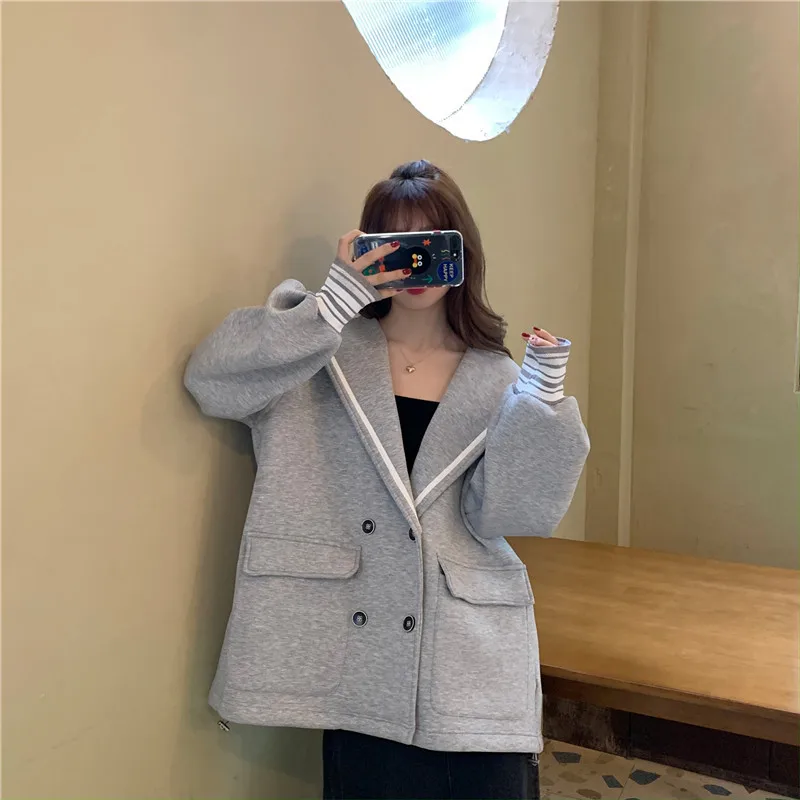 Preppy Style Sweet Lapel Plush Grey Coats Women Double Breasted Space Black Sweatshirts Cute Girl Loose Casual White Cardigans
Preppy Style Sweet Lapel Plush Grey Coats Women Double Breasted Space Black Sweatshirts Cute Girl Loose Casual White Cardigans