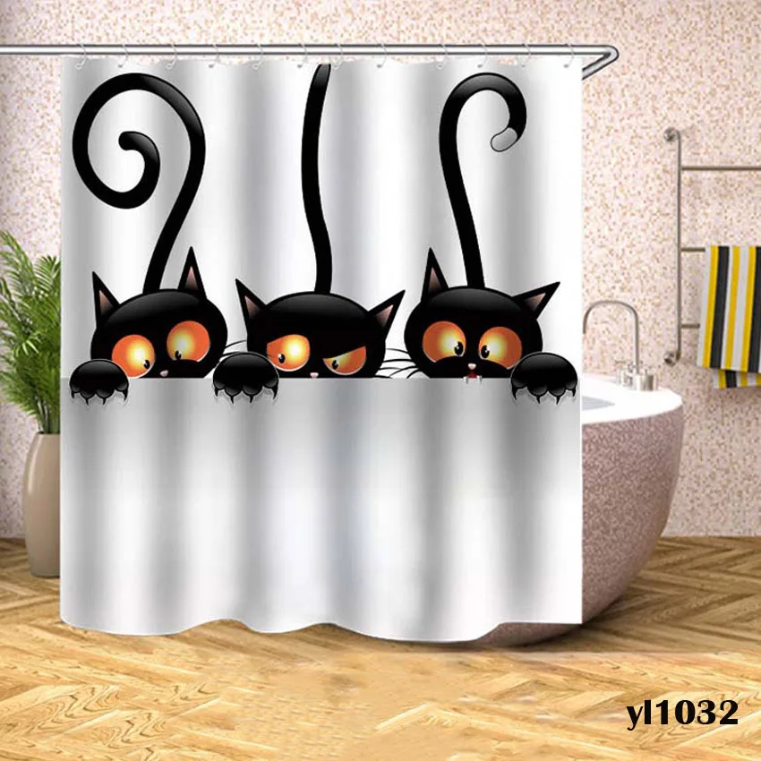 

Cartoon Animals Shower Curtains Dogs Cats Waterproof Bath Curtains For Bathroom Bathtub Large Wide Bathing Cover Rideau De Bain
