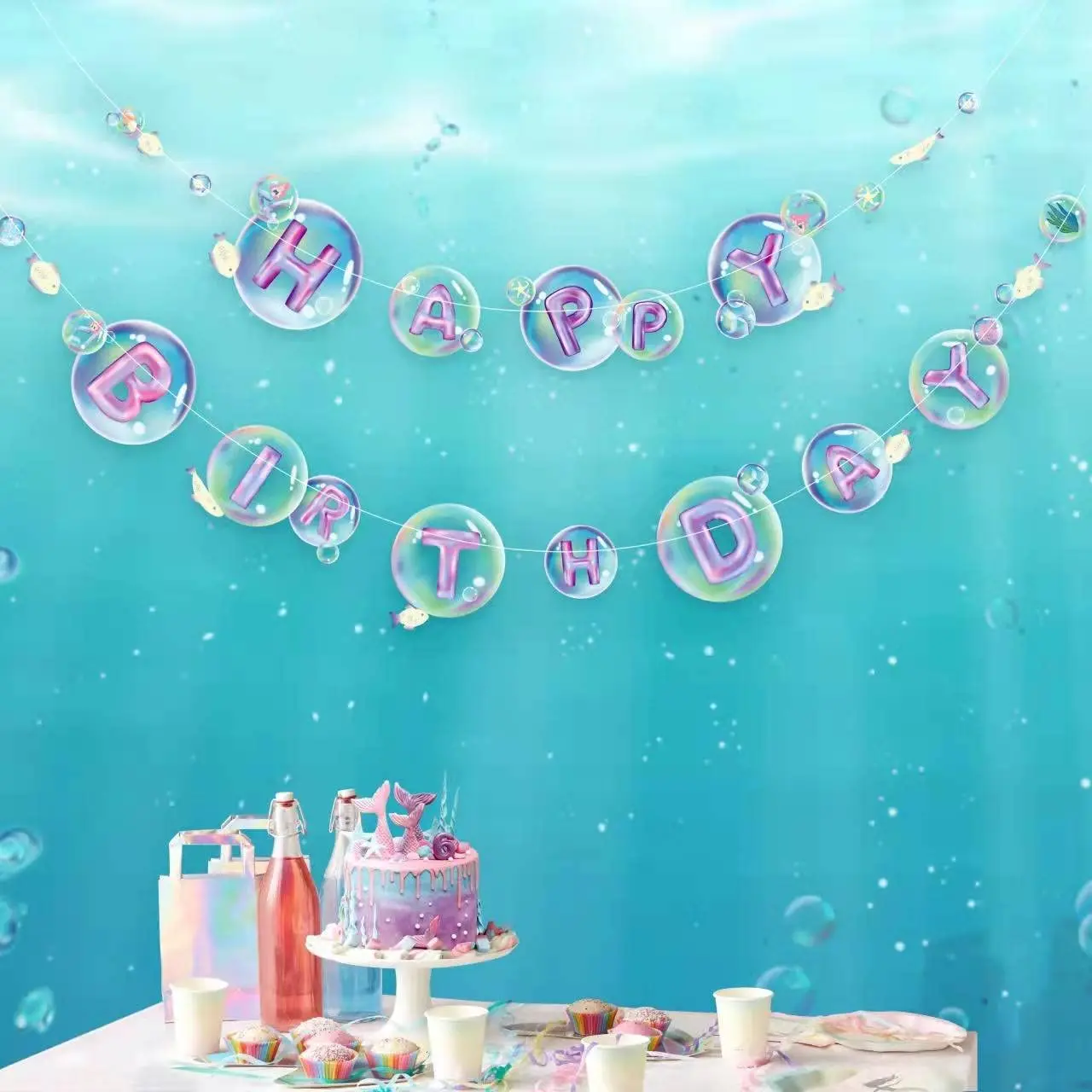 Transparent Blue Purple Mermaid Happy Birthday Banner Under the Sea Party Themed Birthday Hanging Decor Clear Bubble Garlands
Transparent Blue Purple Mermaid Happy Birthday Banner Under the Sea Party Themed Birthday Hanging Decor Clear Bubble Garlands