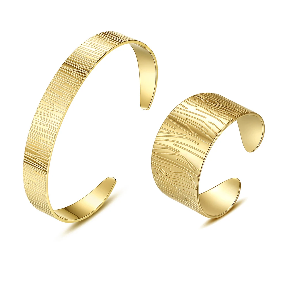 New Wood Grain Design Stainless Steel Ladies Bracelet Ring Set Opening Adjustable Fashion Simple C Shape Birthday Gift
New Wood Grain Design Stainless Steel Ladies Bracelet Ring Set Opening Adjustable Fashion Simple C Shape Birthday Gift