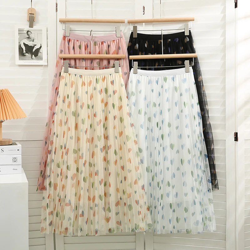 2022 Summer Women Printed Heart Mesh Long Skirt With Linning Girls Elastic Waist Pleated A Line Skirts
2022 Summer Women Printed Heart Mesh Long Skirt With Linning Girls Elastic Waist Pleated A Line Skirts