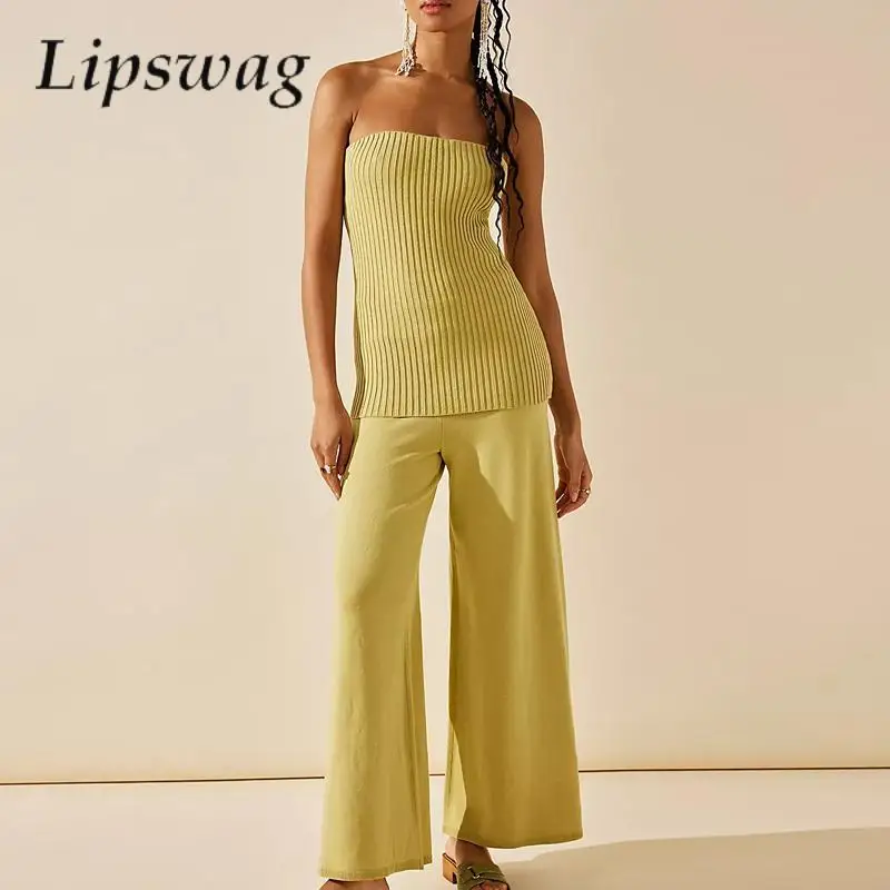 Sexy Strapless Tube Top Women's Set Solid Off Shoulder Slim Tight Shirt And Wide Leg Long Pants Outfits Fashion Ribbed Knit Suit
Sexy Strapless Tube Top Women's Set Solid Off Shoulder Slim Tight Shirt And Wide Leg Long Pants Outfits Fashion Ribbed Knit Suit