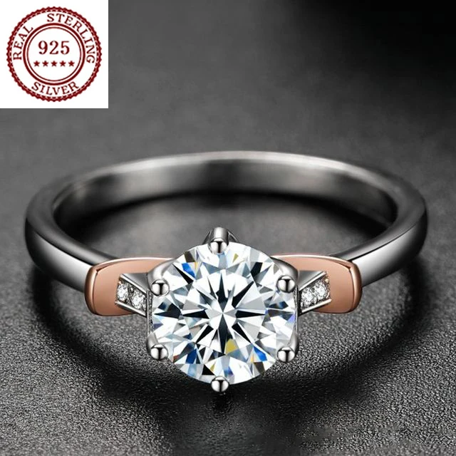 

New S925 silver plated gold two-tone six-claw inlaid mulberry diamond ring fashion creative design crystal jewelry ladies gifts