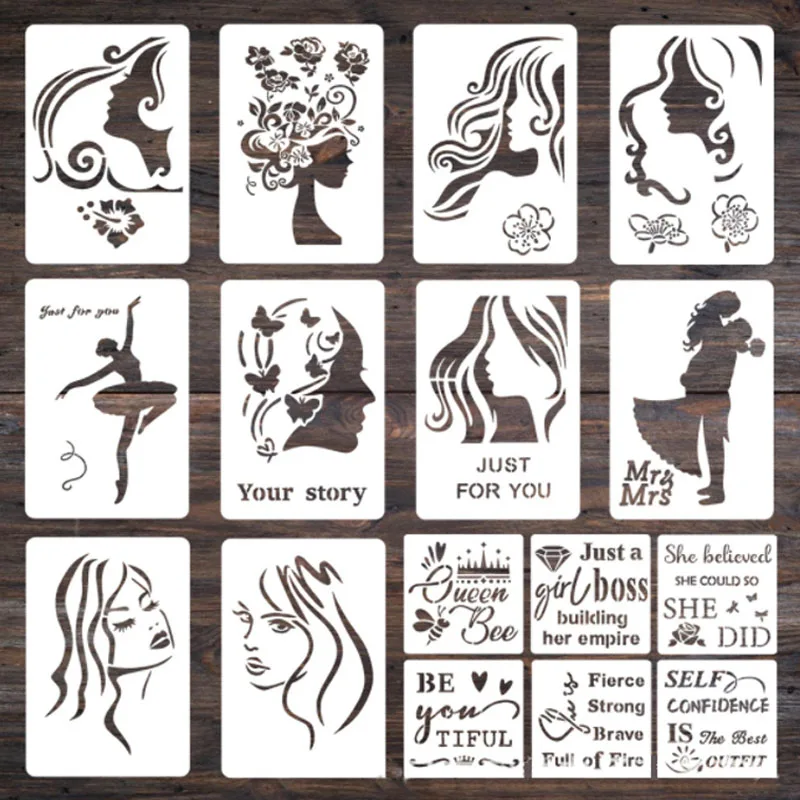 Female Alphabet Stencils DIY For Wall Scrapbook Journal Album Embossing Graffiti Decora Painting Template Reusable 16 Sheets/set
Female Alphabet Stencils DIY For Wall Scrapbook Journal Album Embossing Graffiti Decora Painting Template Reusable 16 Sheets/set