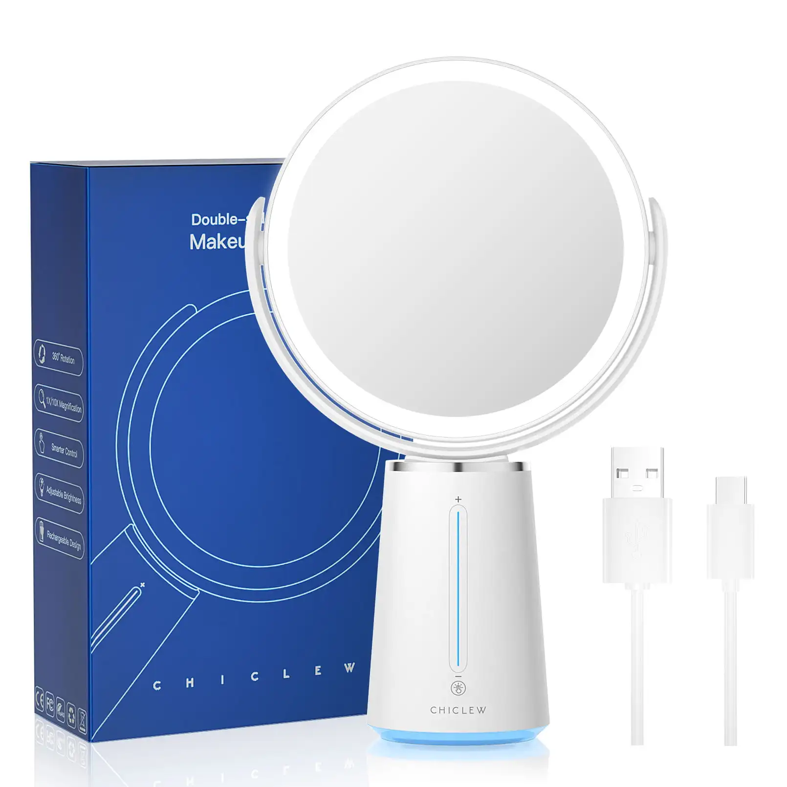 Lighted Makeup Mirror, Vanity Mirror with Lights Magnifying Mirror 10X / 1X, 360°Rotatable with Smart Touch Brightness Adjustab
Lighted Makeup Mirror, Vanity Mirror with Lights Magnifying Mirror 10X / 1X, 360°Rotatable with Smart Touch Brightness Adjustab